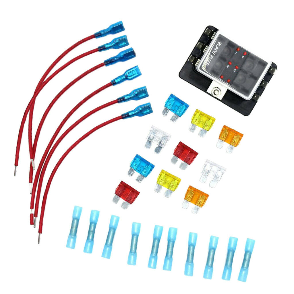 6 Way Terminals Circuit Blade Fuse Box Holder Block for Boat Auto Car RV