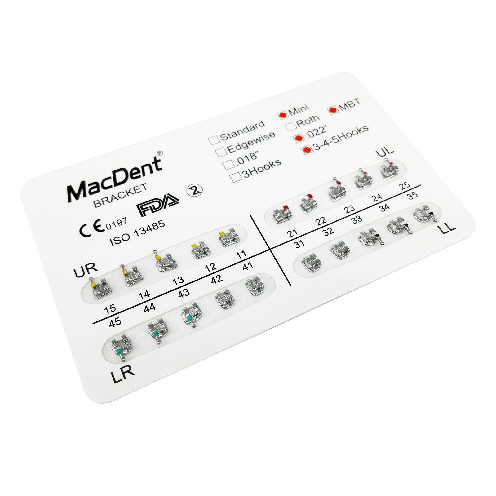 10X Dental Orthodontic Brackets Metal Mini MBT 022 Hook 345 +1 Pack Buccal Tube