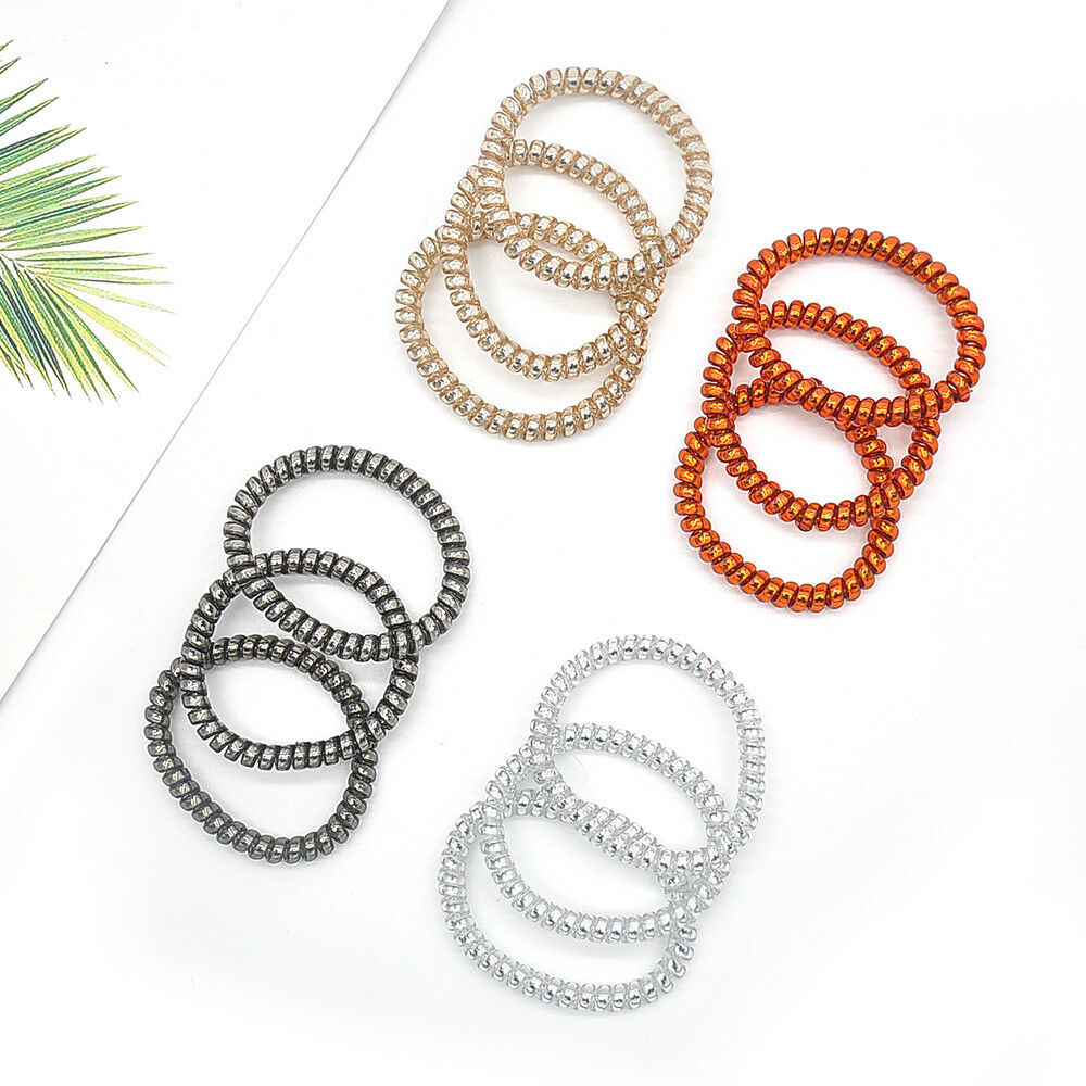 12PCS Rubber Telephone Wire Hair Ties Spiral Hair Head Elastic Bands Lot