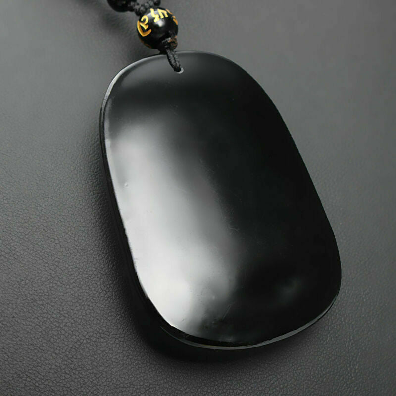 Lucky Dragon Blessing Pendant Beads Black Obsidian Hand Carved Necklace Natural