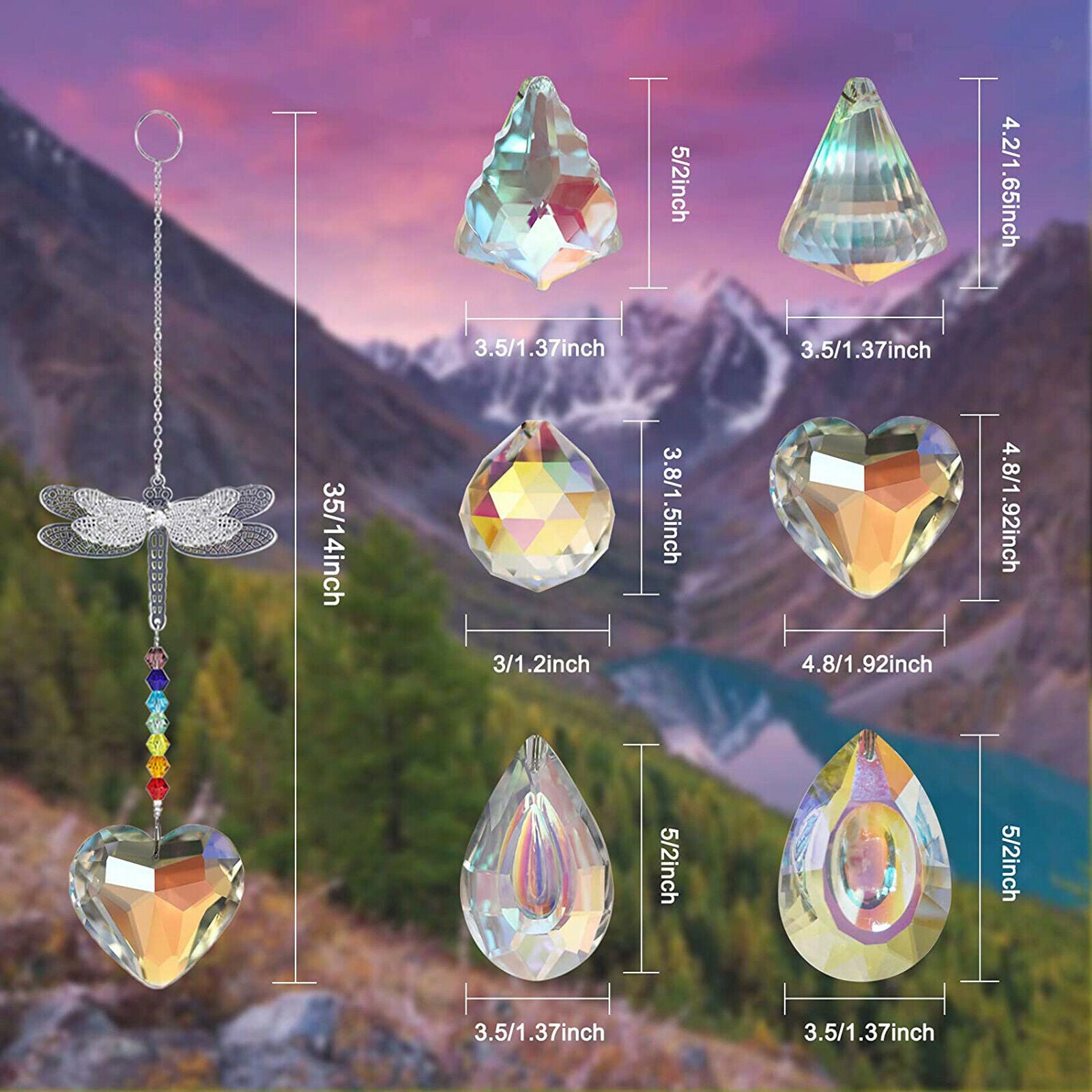 6Pcs AB Color Crystal Suncatcher Prisms Rainbow Maker Dragonfly Decoration