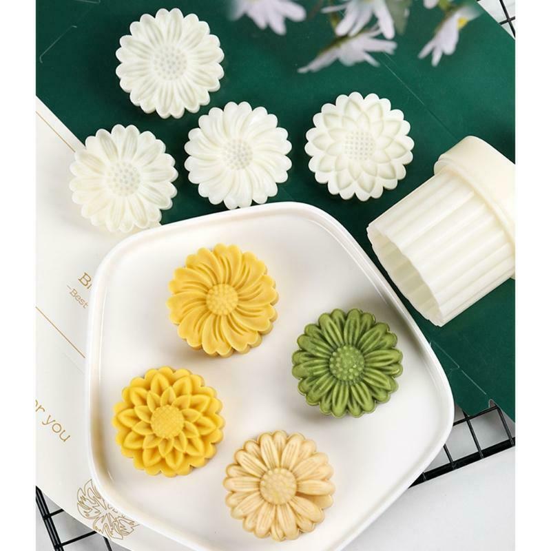 4pcs Stamps150g Daisy Moon Cake Mould DIY Decoration Mooncakes Press Moulds
