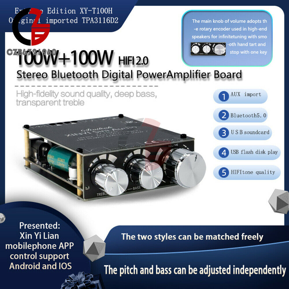 TPA3116D2 T100H Bluetooth 5.0 Stereo Digital Power Amplifier Board Module 100WX2