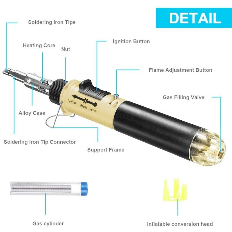 12 in 1 Butane Gas Solde Iron Kit Adjustable Flame Cordless Butane Powered SolL7