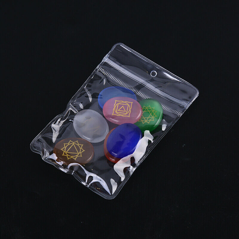 7pcs/Set Engraved Chakra Stone Palm Stone Crystal Reiki Healing Symbols StonBDA