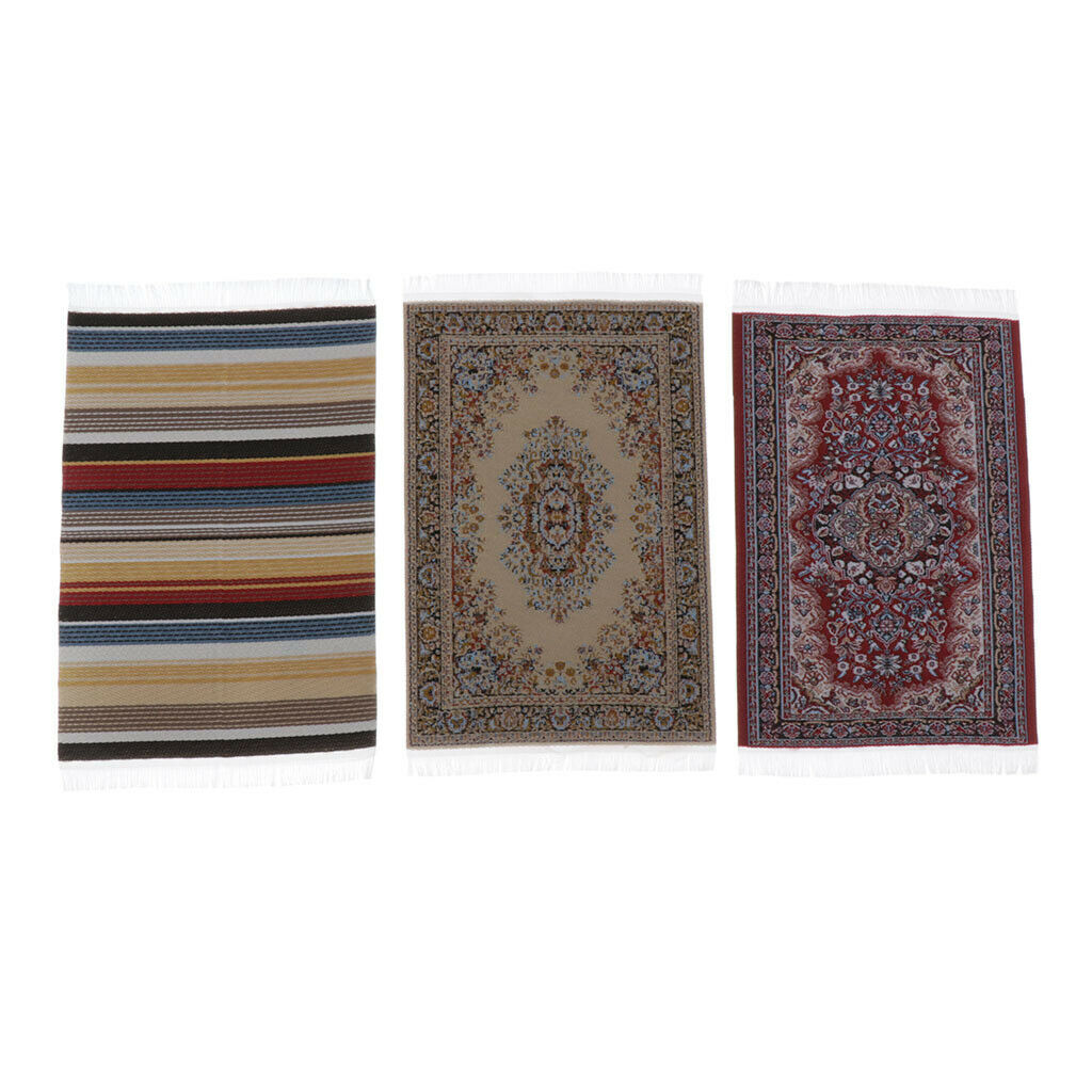 1/12 Scale Turkish Style Carpet Woven Rug Embroidery Cloth Mat (Pack of 3)for
