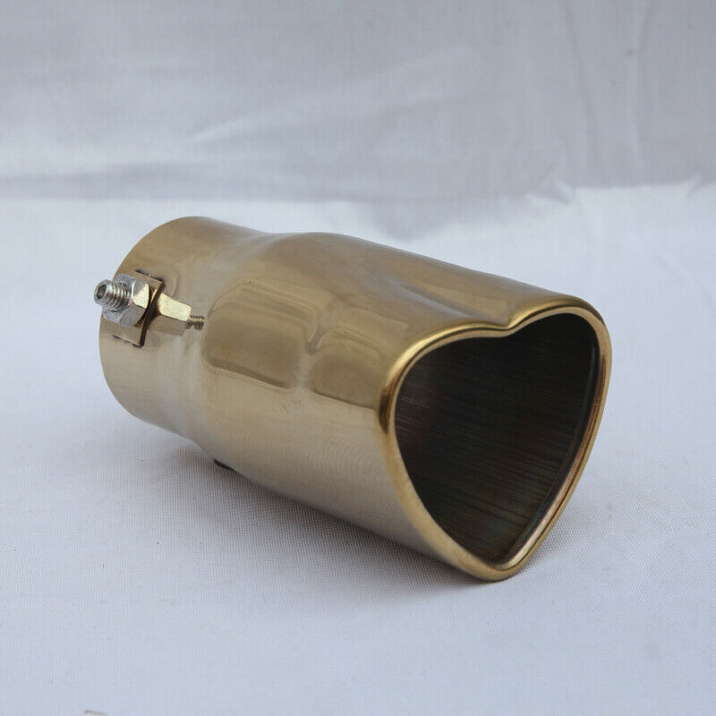 63mm 2.5" Inlet Heart Shaped Car Golden Exhaust Tip Tail Pipe Stainless Steel