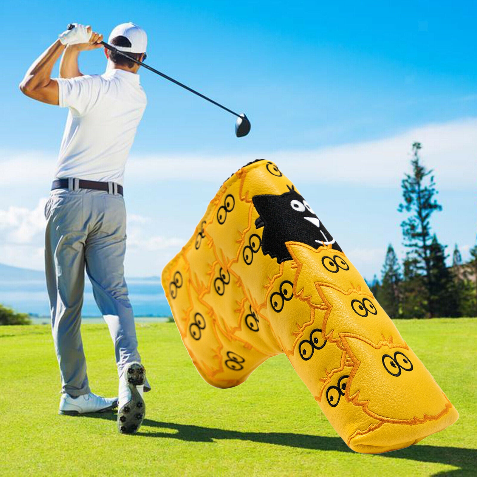 Golf Putter Cover Blade Headcover Birds Embroidery Head Cover Leather Guard