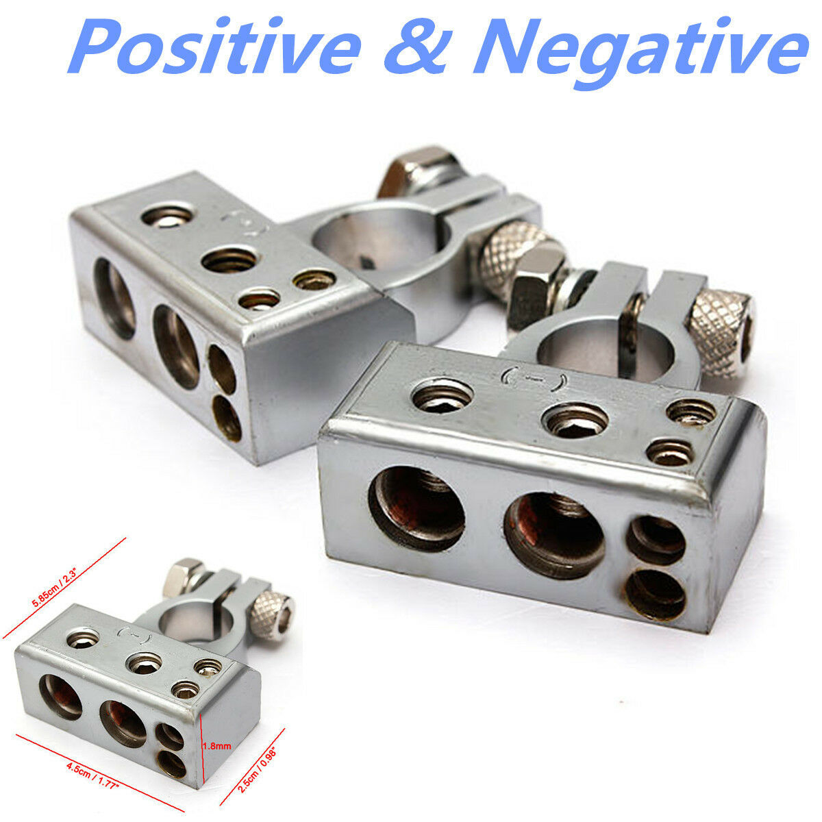 2pcs (- and +) 12V Car Battery Terminal Clamp Copper Alloy Connector With Cover