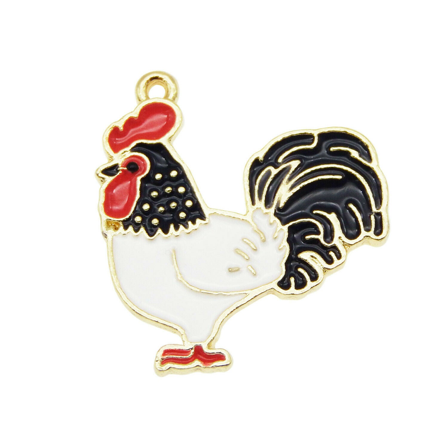 8PC Enamel 24x22mm Colorful Chicken Rooster Pendant Charms for Bracelet Necklace