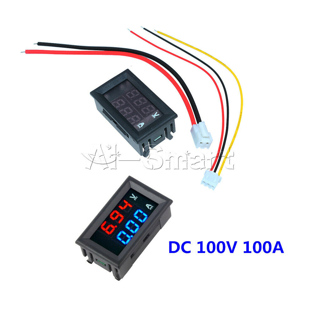 Digital DC 100V 100A Voltmeter Ammeter Blue+Red LED Dual Volt Amp Meter Gauge