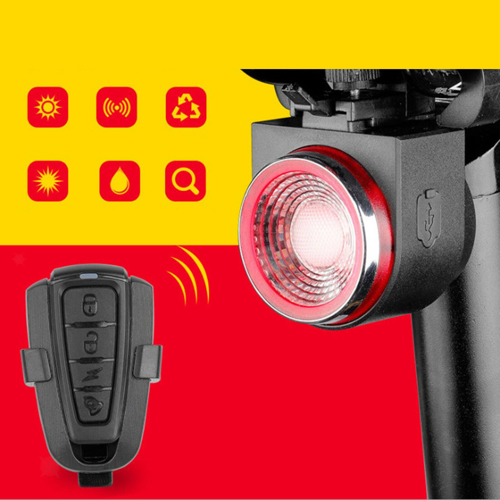 Bike Smart Alarm Taillight Bicycle USB Rear Light Cycling Security Horn