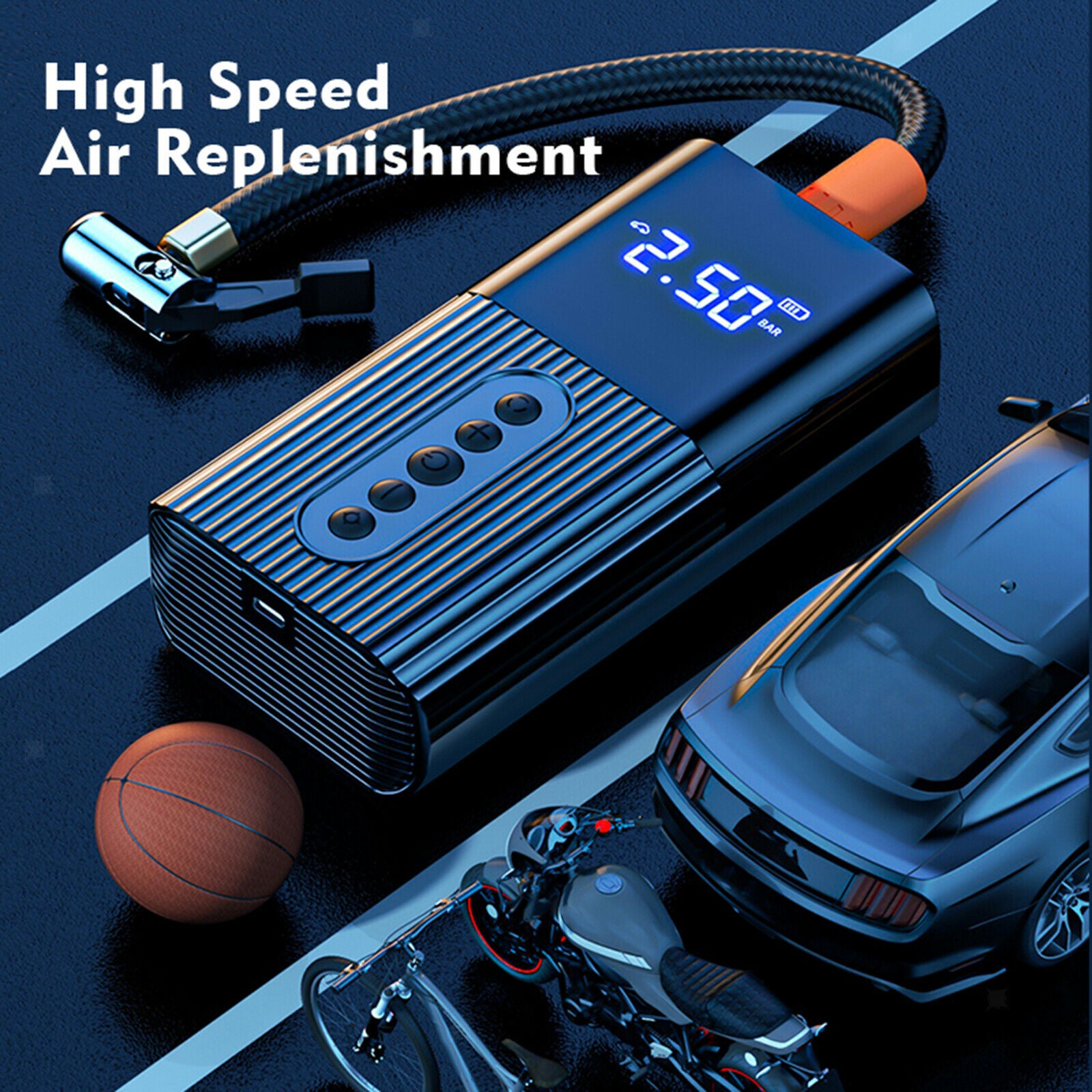 Car Tyre Pump USB LED Light SOS Design for Car Motorcycle LC-D15 Wireless