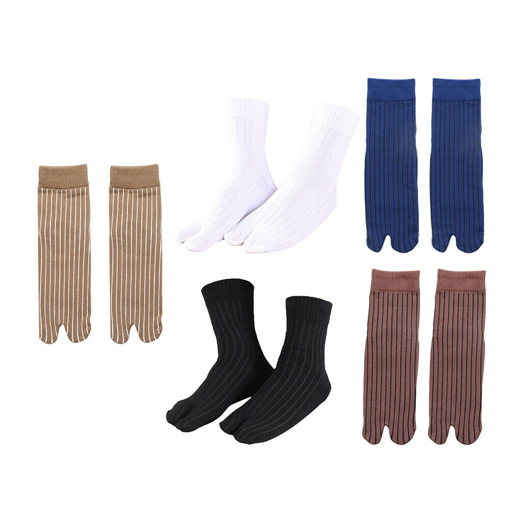 5 Pairs Stretchy Pure Cotton Ankle 2 Toe Socks Stripes Tabi Socks Breathable