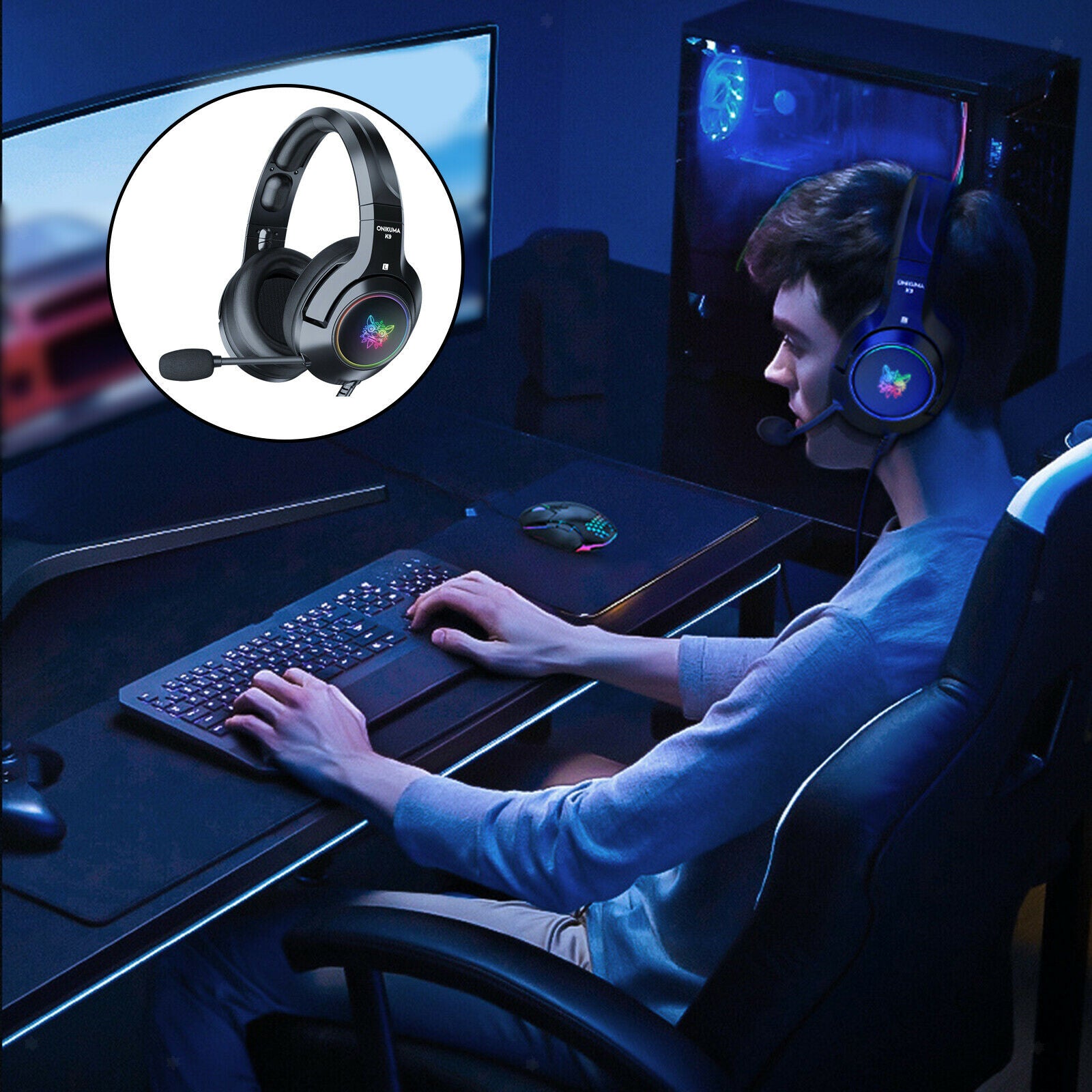 RGB LED Light Gaming Headset Wired Stereo Surround Sound for PS4 PC Laptop