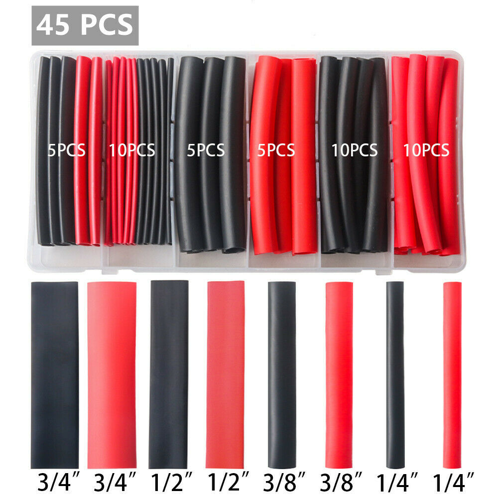45PCS 3:1 Dual Wall Heat Shrink Tubing Marine Adhesive Glue Lined Black&Red