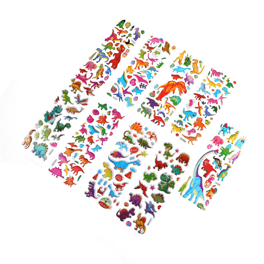 5 Sheets Cute Dinosaur Bubble PVC Stickers Cartoon Kids Classic Toys Stick.l8