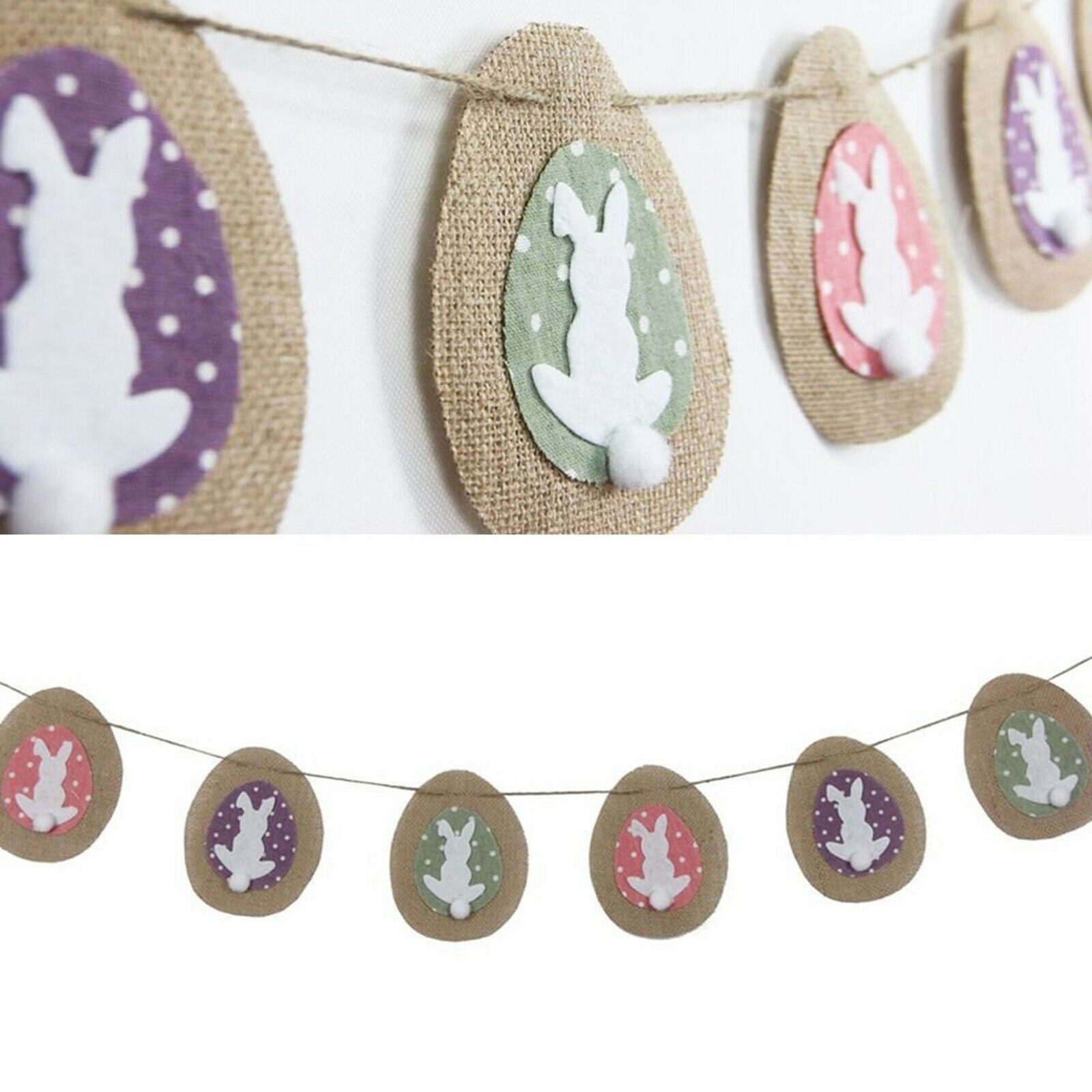 Easter Bunny Flag Hemp Rope Friendly Outdoor Bunting Banner Party DIY Decoration