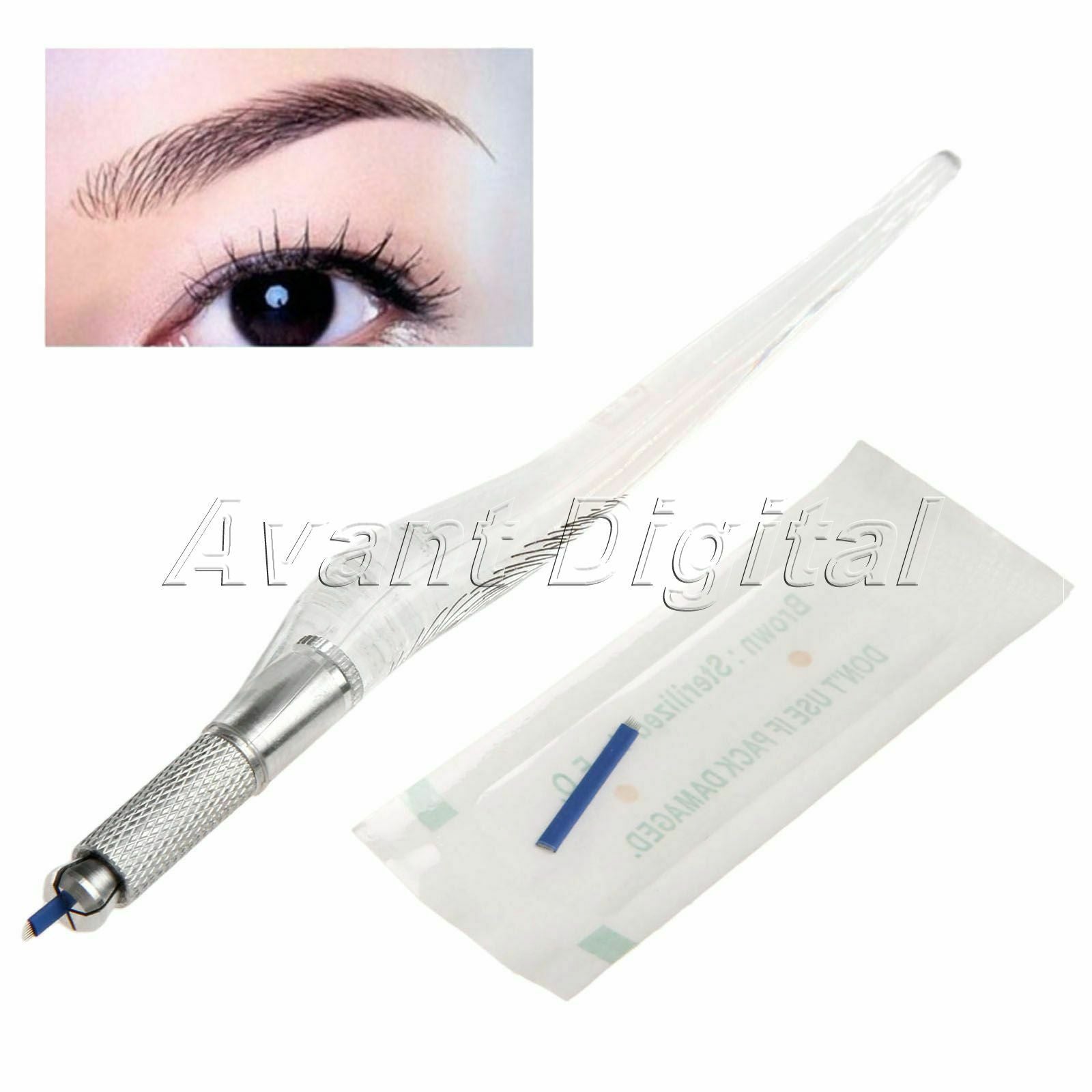 50PCS 7 Curved Blade Needles For Permanent Eyebrow Makeup With Gift Tattoo pen