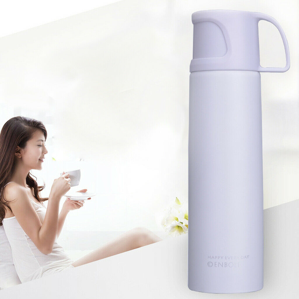 500ml Stainless Steel Vacuum Insulated Mug Coffee Tea Cup with Cup White