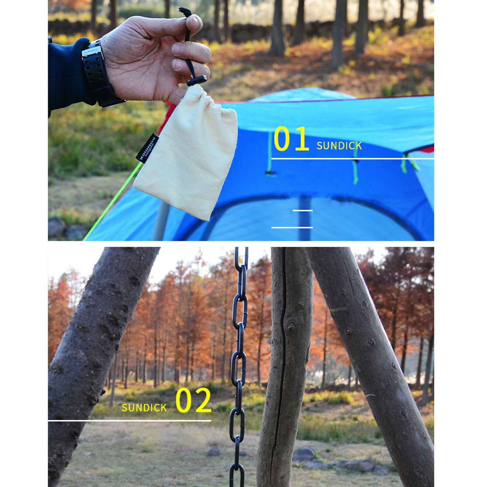 Camping Tripod Portable Campfire Grill Pot Holder Hook Adjustable Chain BBQ
