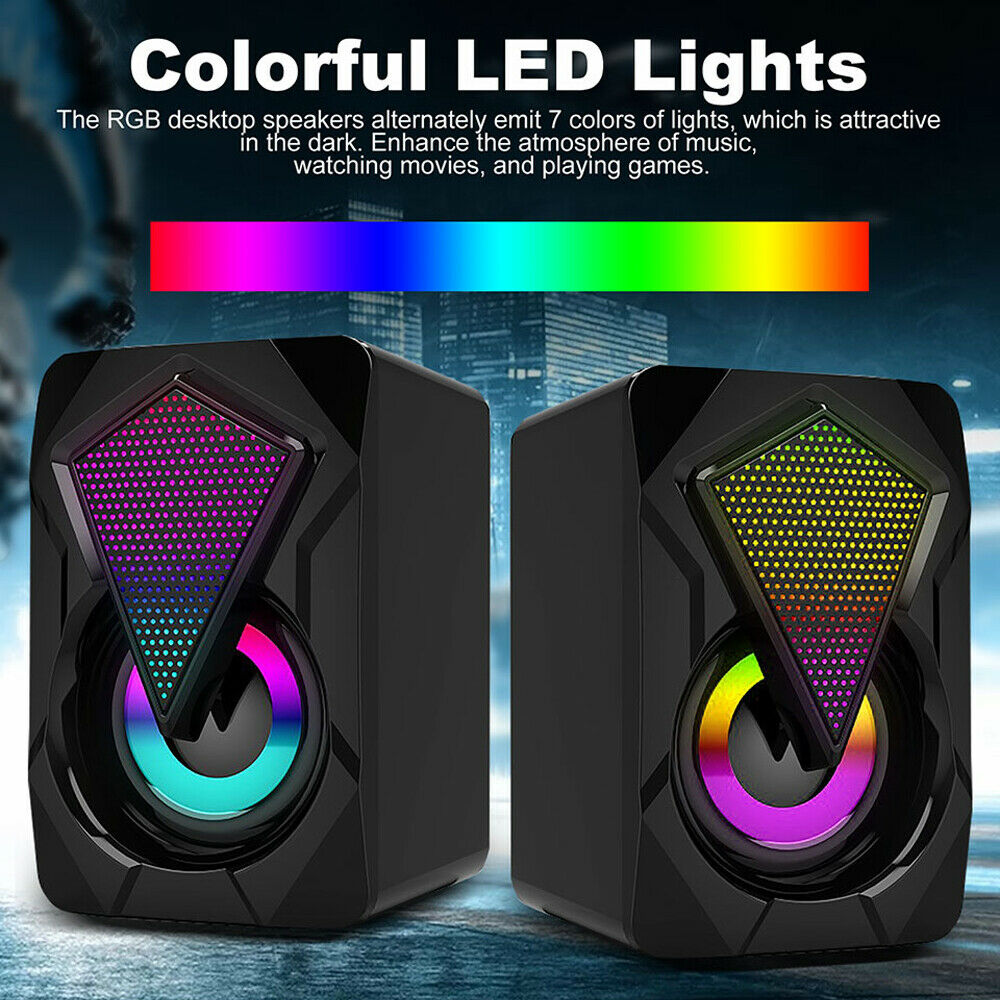 X2 Computer Speaker LED Subwoofer RGB Light USB Wired Home Theater System