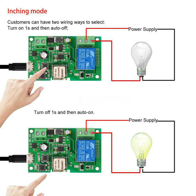 DC5V 12V 24V 32V Wireless WiFi Smart Switch Inching/Self-Locking Module 3CDEAU