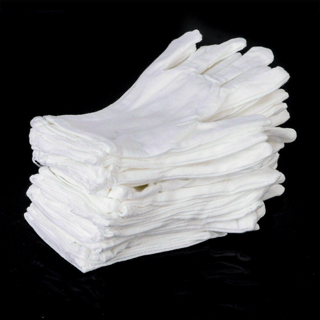 12 Pairs Unisex Cotton White Inspection Gardening Work Gloves L Size Protective