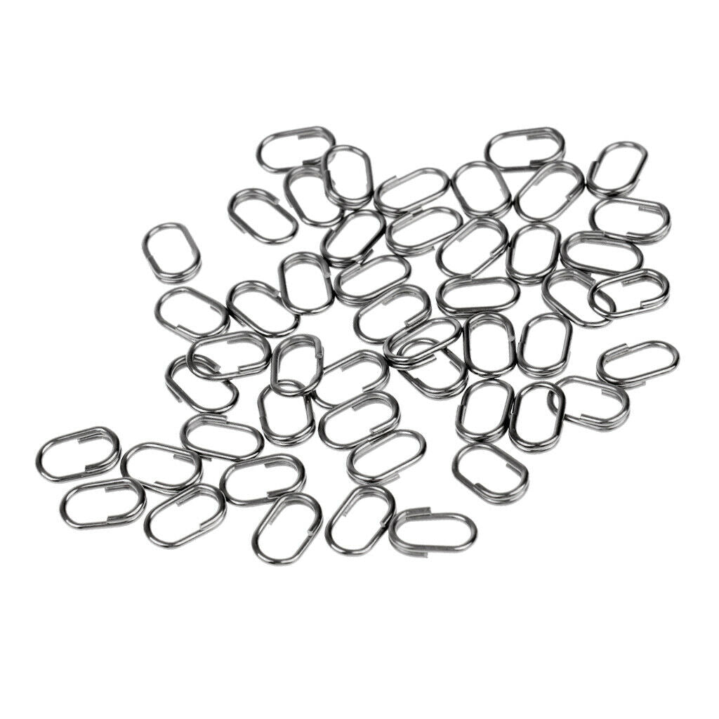 50pcs Stainless Steel Oval Split Rings Fishing Tackle Lure Connectors 4#