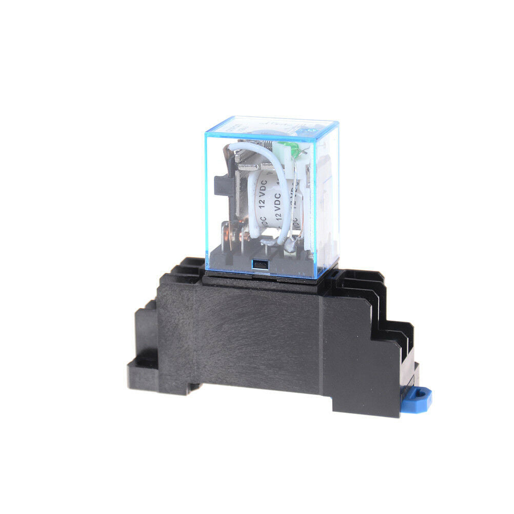 12V DC Coil Power Relay LY2NJ DPDT 8 Pin HH62P JQX-13F With Socket BaseB^ji SJ