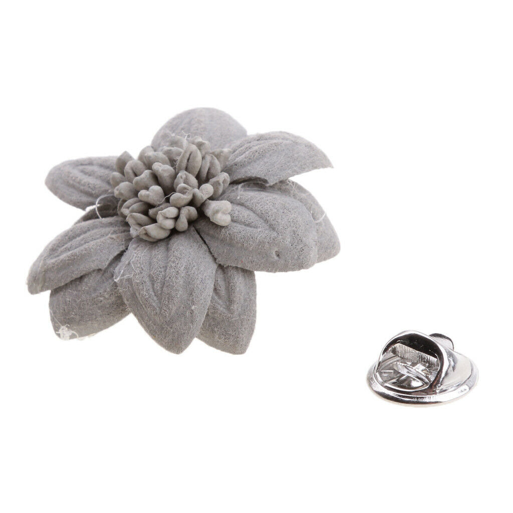 Unisex Zephyr Flower Brooch Pin Corsage for Groom Bride Wedding Gray