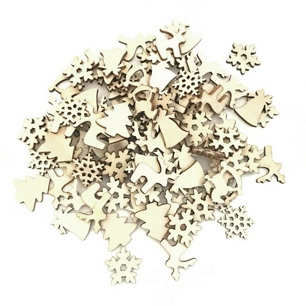 100pcs Christmas Mini Wooden Snowflake Xams Tree Deer Trojan Hanging Ornaments