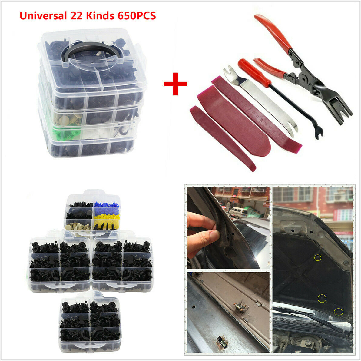 650PC Car Door Panel Bumper Fender Fastener Clips Retainer Rivet & Removal Tools