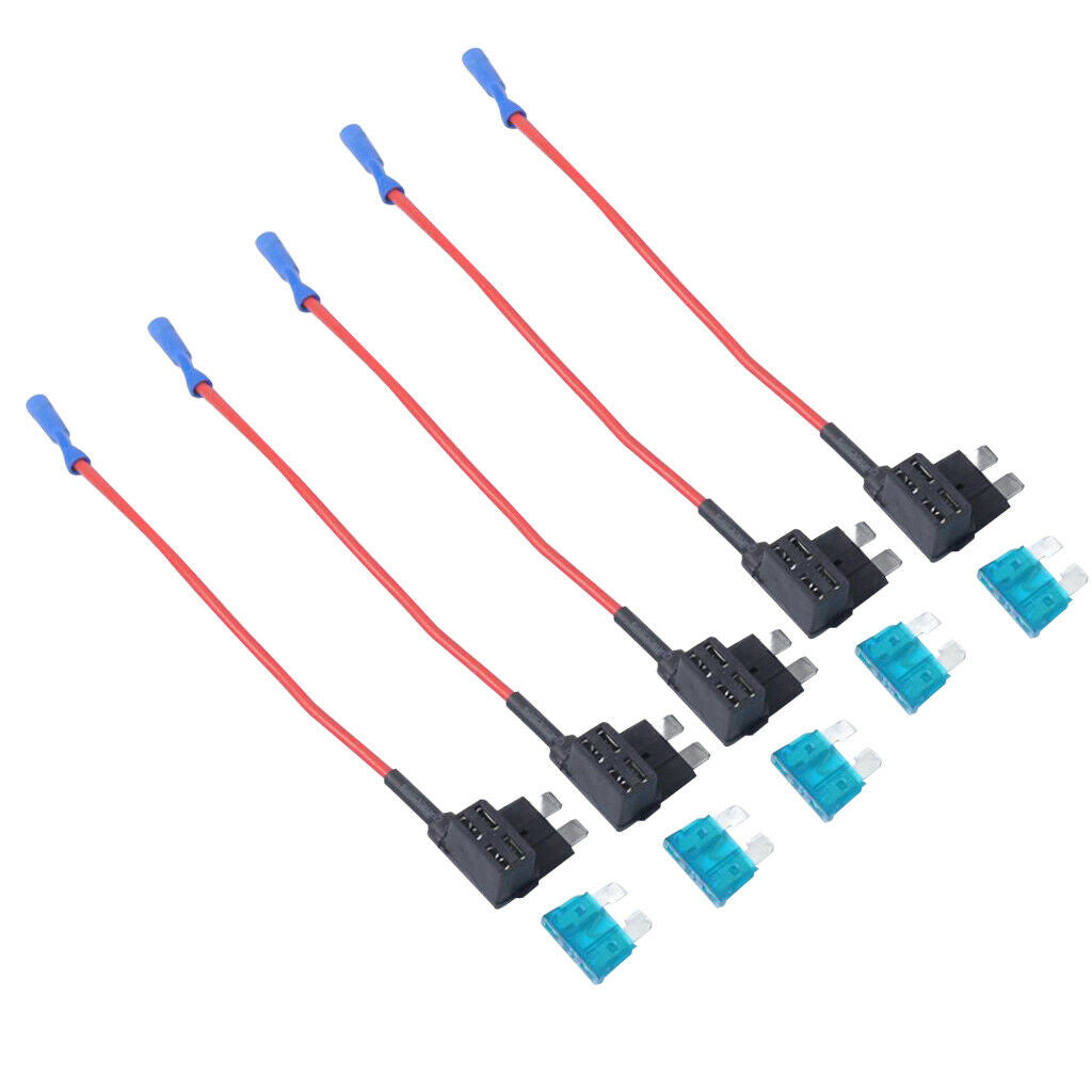 5 Pieces 15Amp Medium Blade Fuses with Add-a-circuit Low Profile Fuse Holder