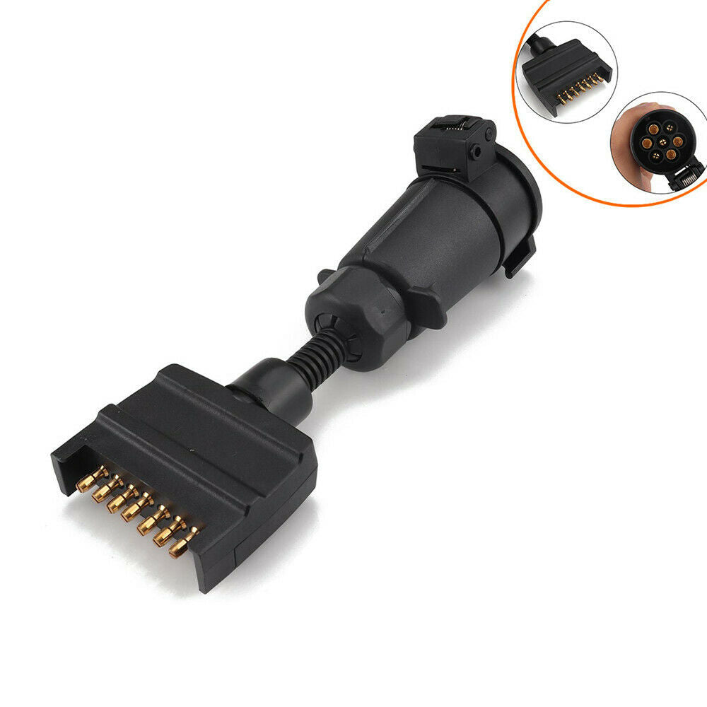 New Car Trailer Adaptor 7 Pin Flat Male plug to 7 Pin Large round Female socket