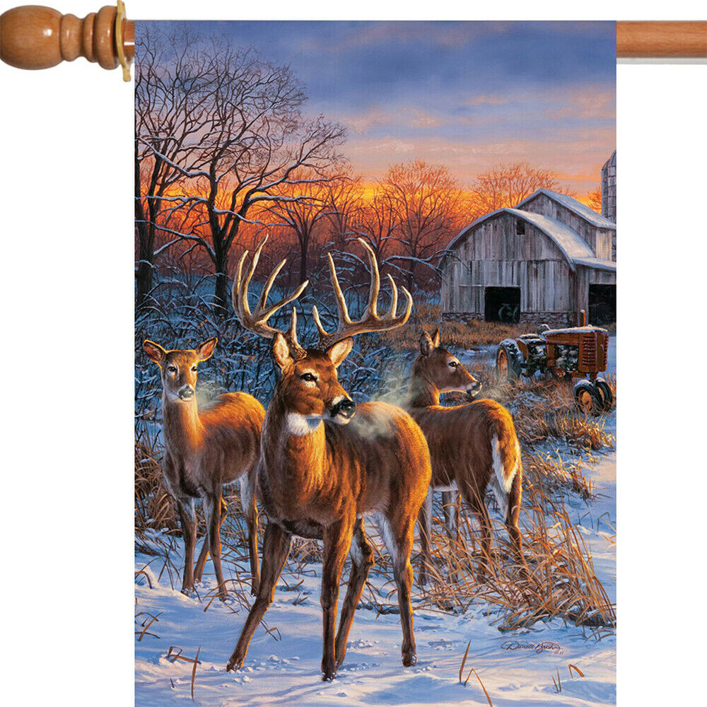 Toland Deer Glory 28x40" Winter Snow Outdoors Wildlife Farm Country House Flag