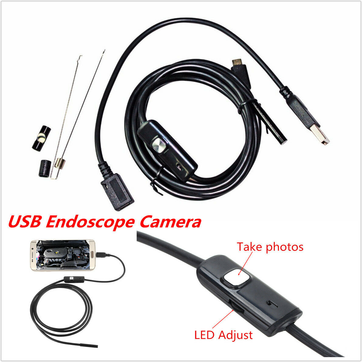 2M 6LED Waterproof USB Endoscope Inspection Borescope Camera for OTG Android PC