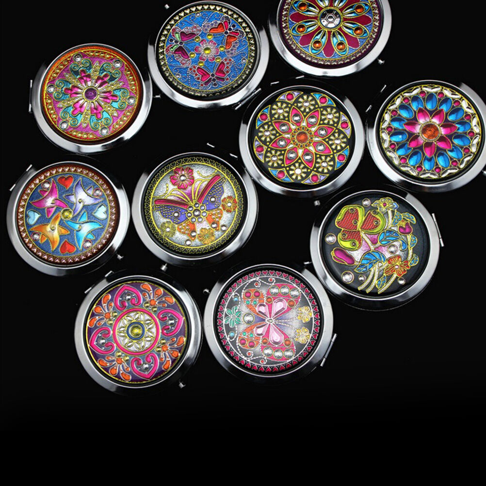 Crystal Folding Round Pocket Compact Makeup Cosmetic Mirror Portable Usefu.l8