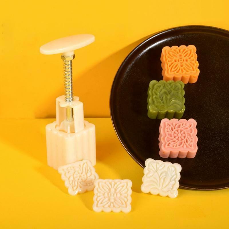 Plastic 50g Square Mooncake Mold Mid-Autumn Festival Hand-Pressure Mooncake Mold