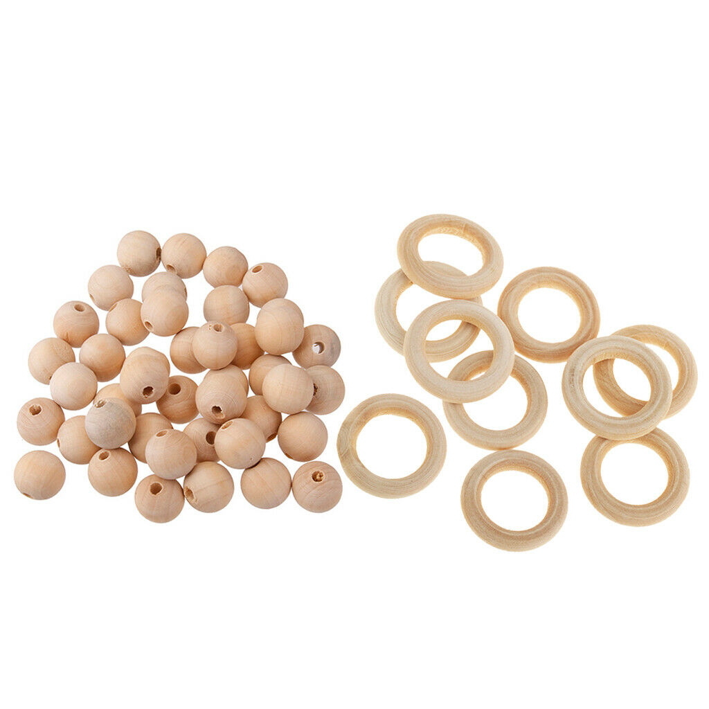 60Pcs Natrual Round Wood Beads Loose Spacer Rings Crafts Jewelry Findings
