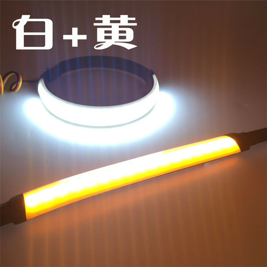 2pc Universal Motorcycle Fork Turn Signals+DRL Light Lamp Amber White LED Strips