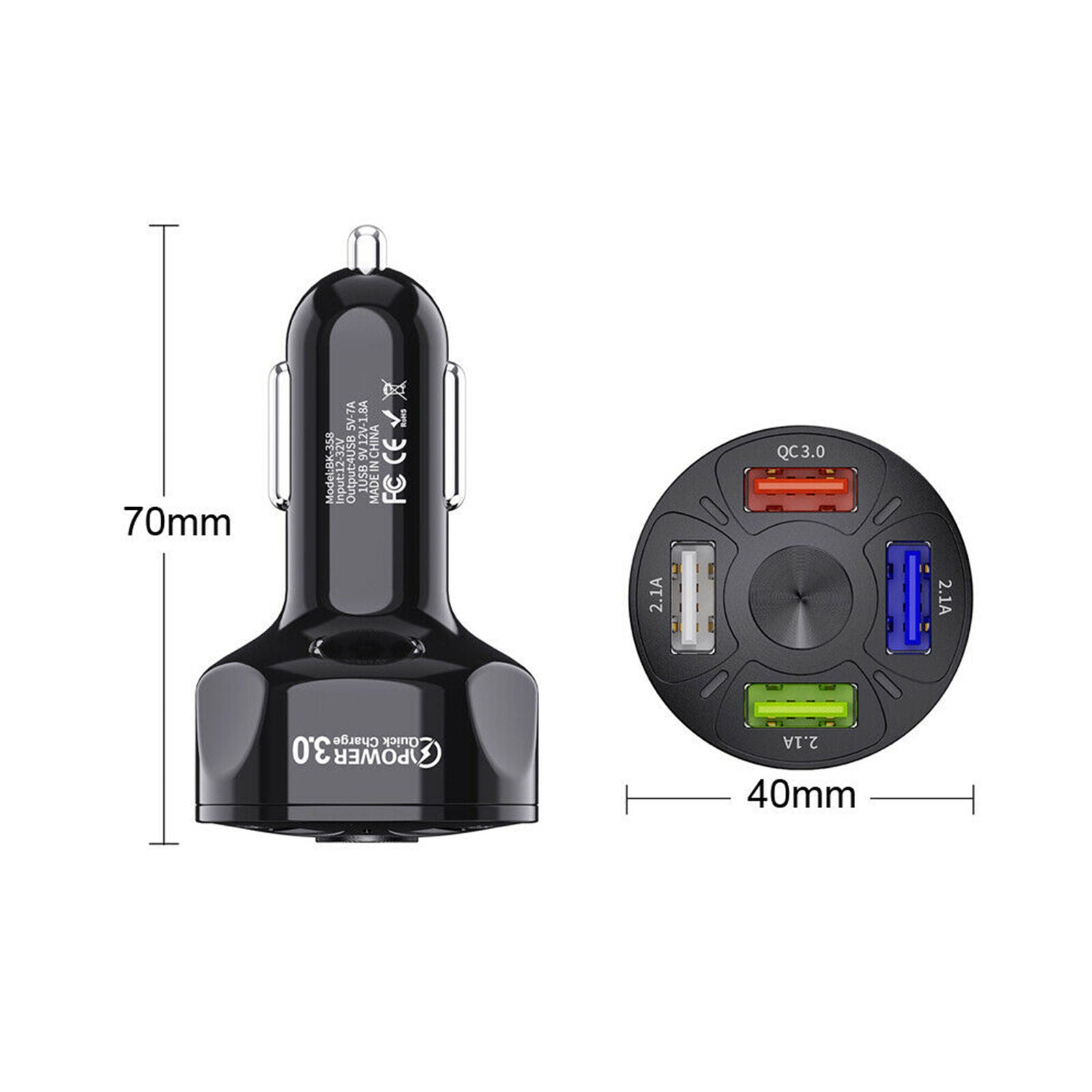 4-Port USB Car Charger Adapter LED Display QC3.0 Fast Good Adapter Charging