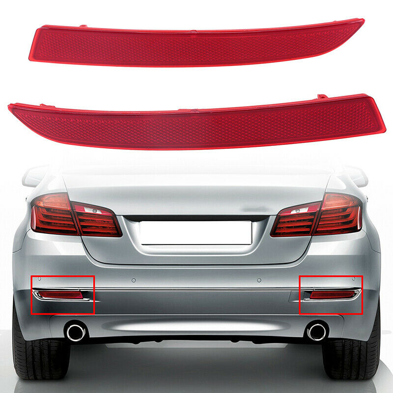 Pair Rear Bumper Reflector Lights Red For BMW 5-Series F10/F18 Sedan 2014-2017