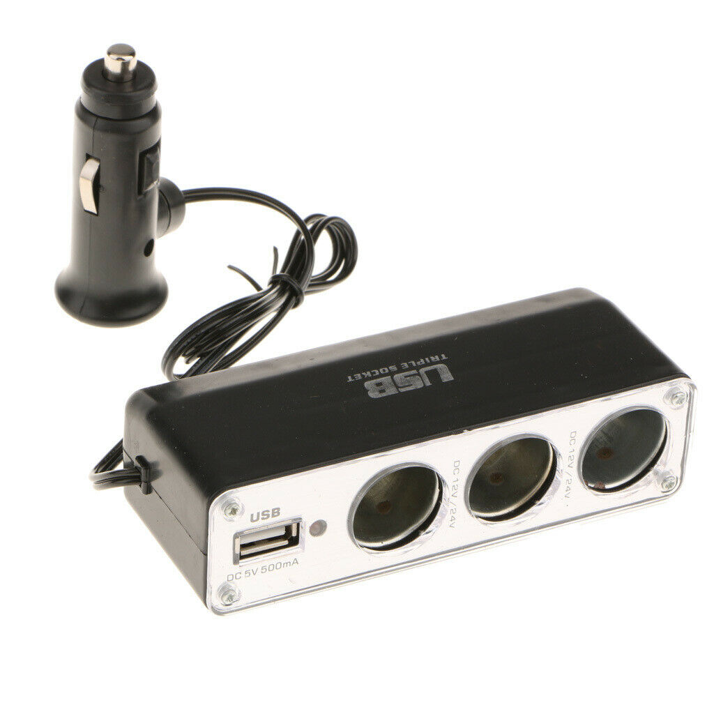 3 Way USB Plug Charger Socket Splitter Cigarette Lighter for Car Vehicle