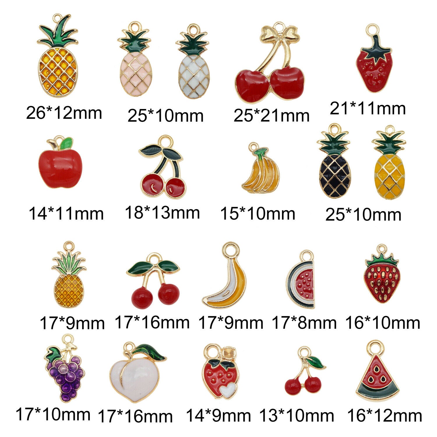 40pcs Assorted Mixed Enamel Alloy Fruit Series Pendant Charms DIY Accessories