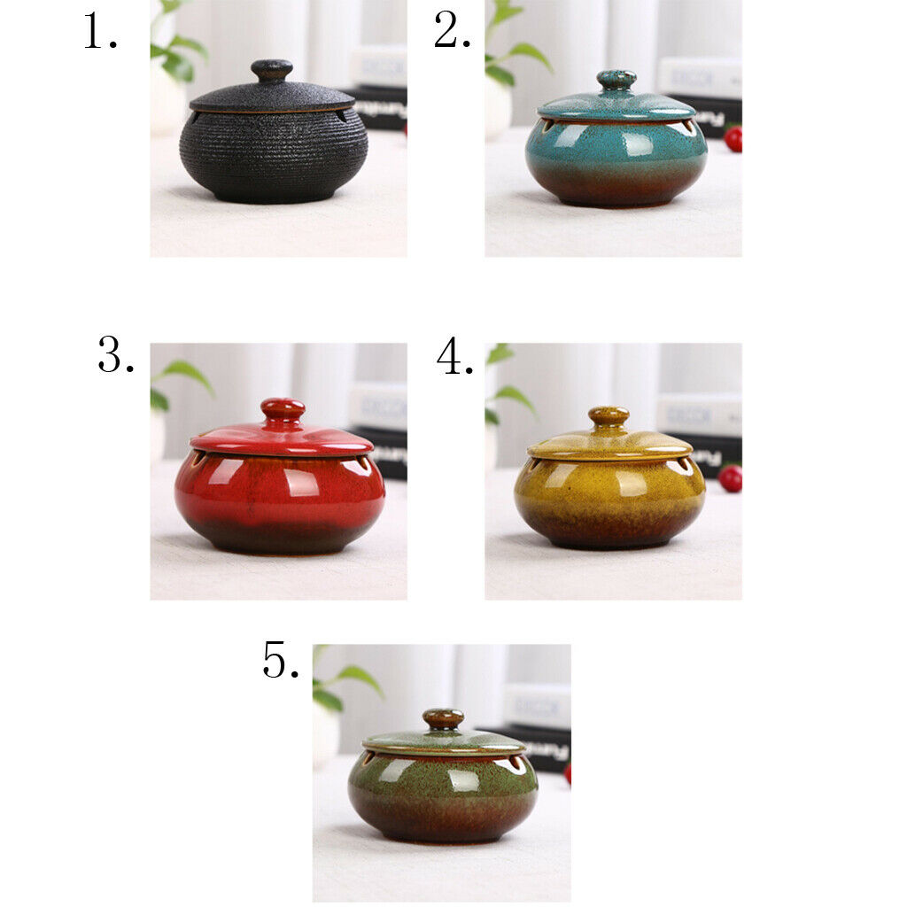 2pcs Ceramic Ashtray with Windproof Cover for Use in