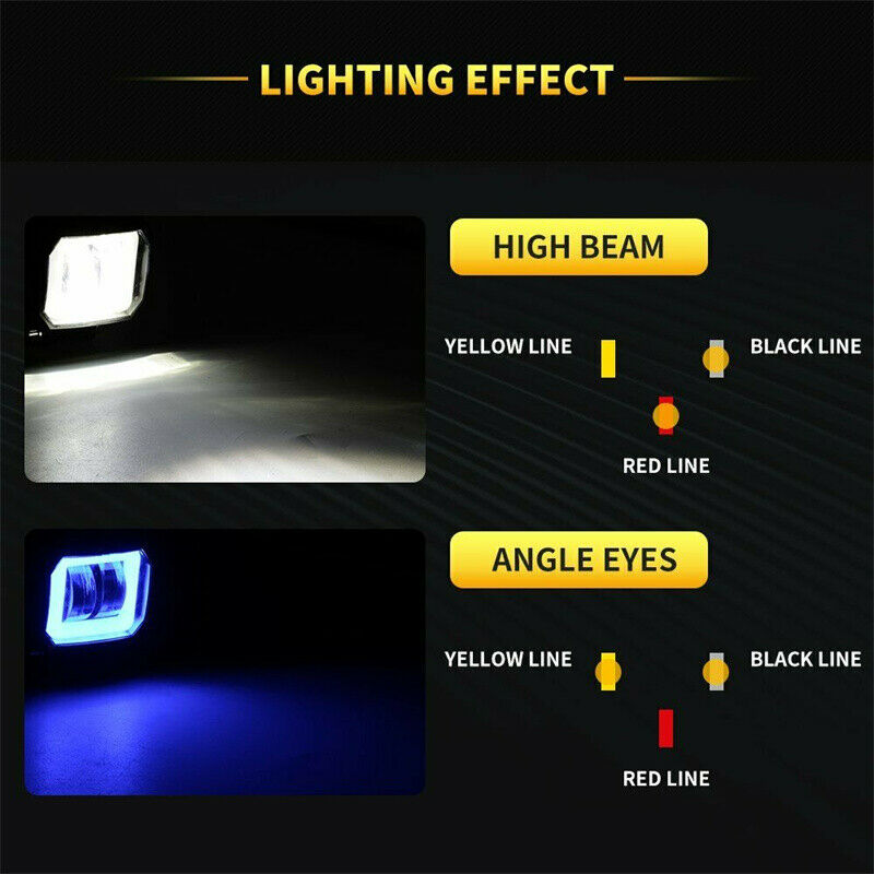 Universal 3" Suqare Motorcycle Headlight Projector Blue LED DRL Back Up Lights