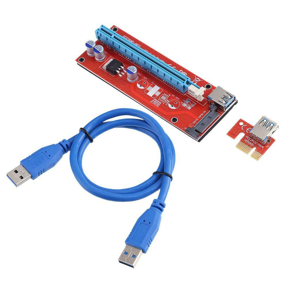 PCI Express Riser Card 1x to 16x USB3.0 Cable Power Wire for Bitcoin Mining @