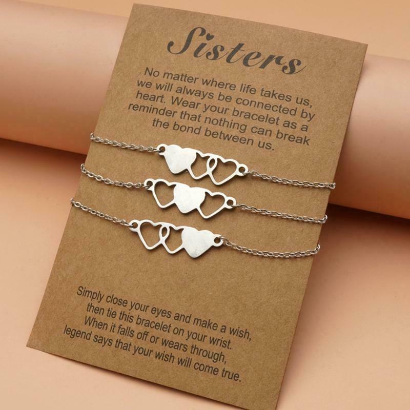 Creative Stainless Steel Heart-shaped Card Bracelet 3-piece Set for Friends