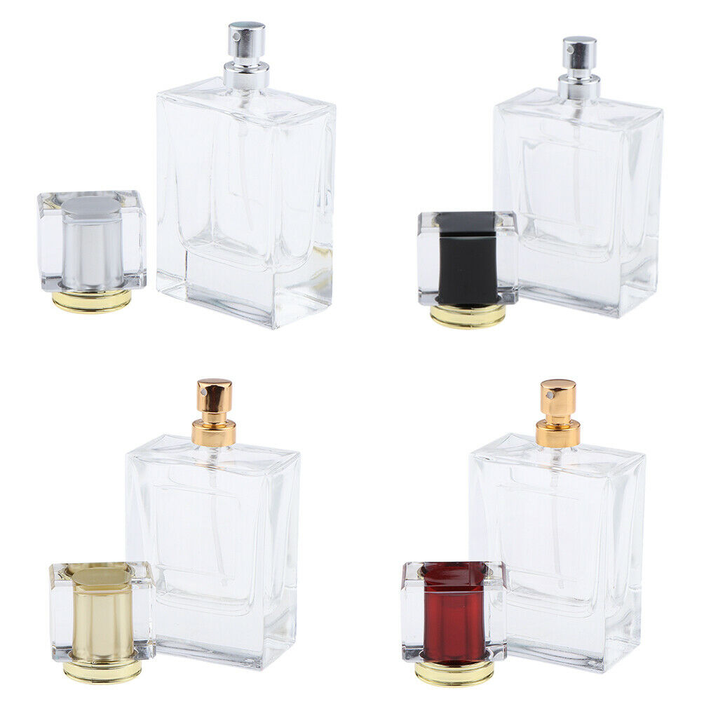 Square 50ml Empty Perfume Bottle Transparent Glass Black Lid